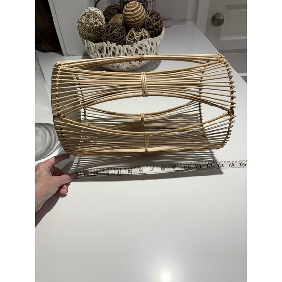 Anthropologie Rattan Hurricane Candleholder Vase Boho Coastal Decor - Picture 7 of 10